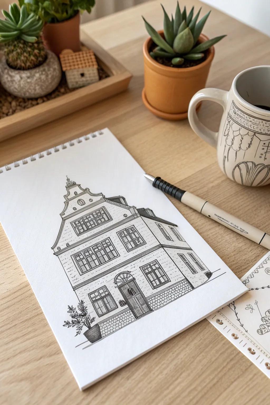 Capture the essence of architectural beauty with every pen stroke. 🏡✨ #MicronPenArt #ScandiMinimalism