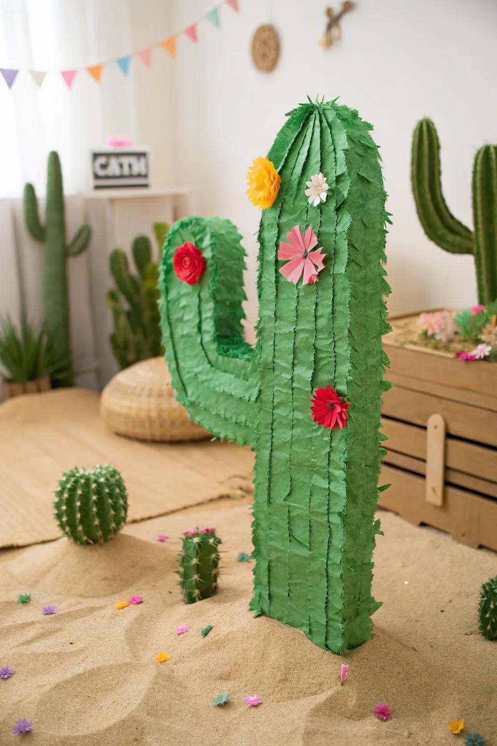 A charming cactus mini piñata to spice up any fiesta.