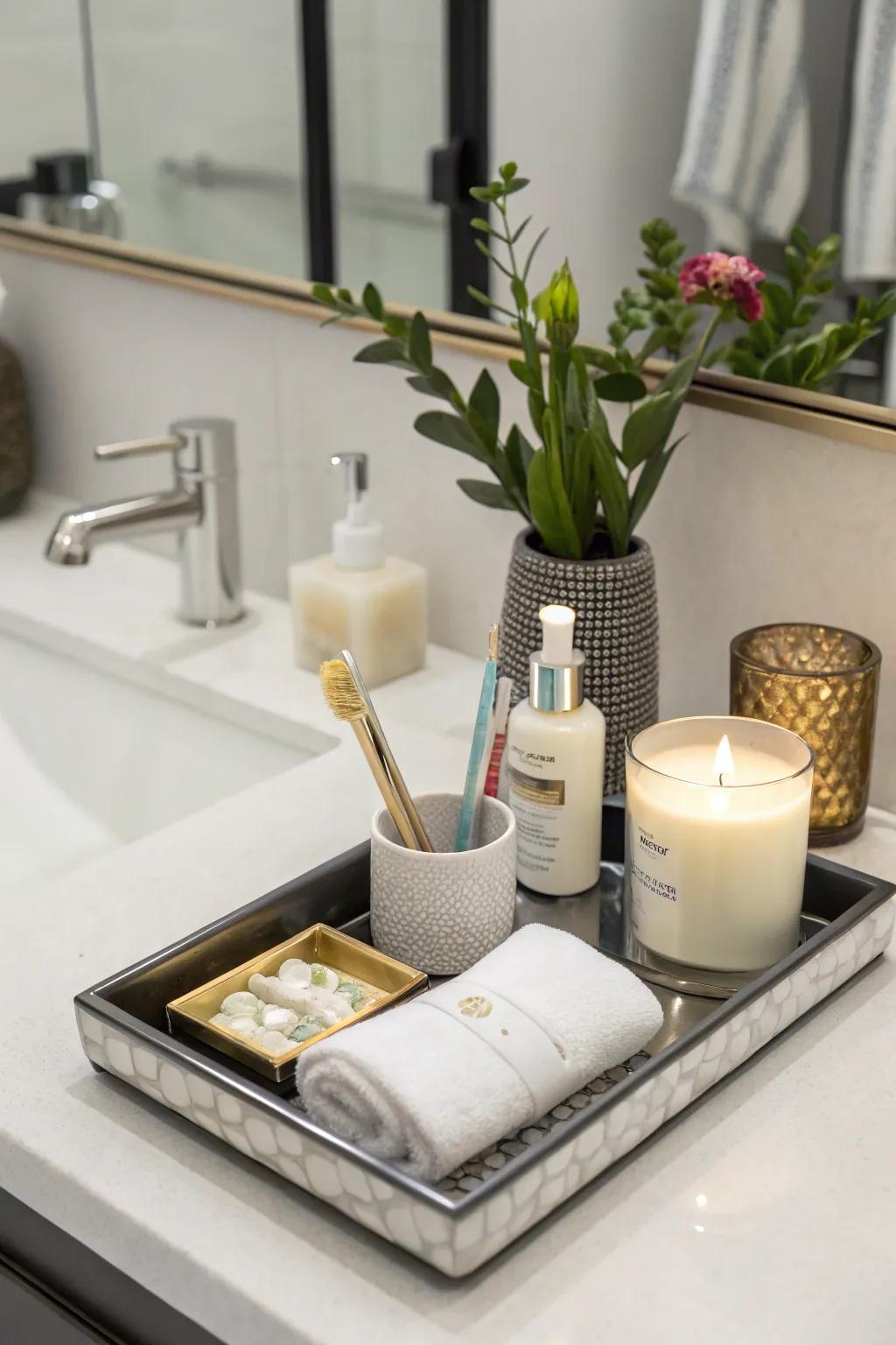 Transform your bathroom into a spa-like retreat with a mirror tray.