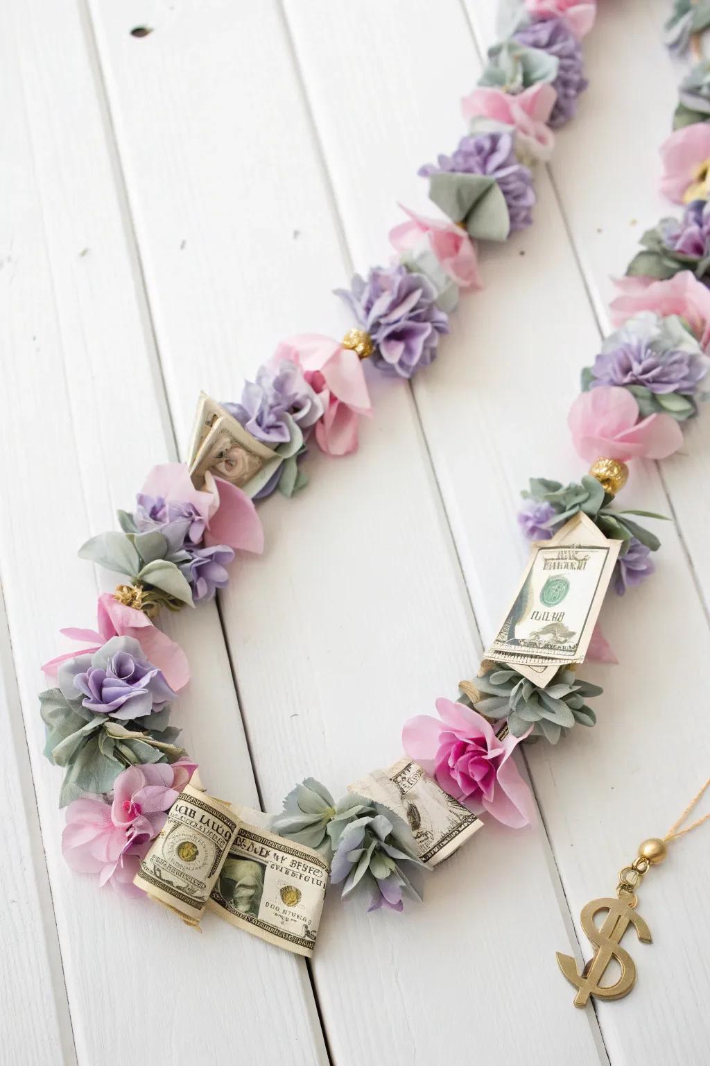 Gift the perfect blend of elegance and personalization with a handcrafted money lei, designed to delight with its minimalist charm and thoughtful details.
