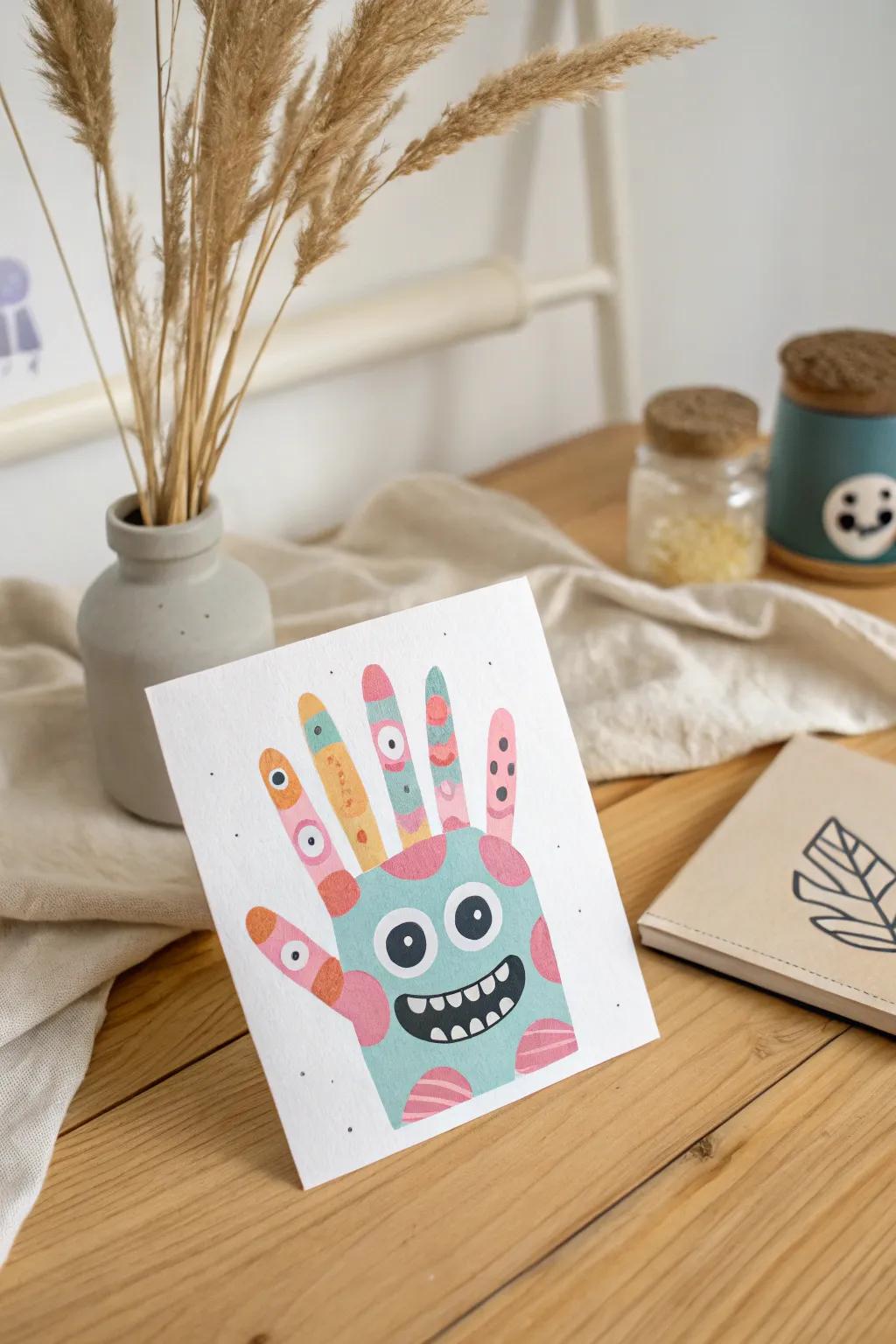 Capture the joy of creativity with these charming handprint monster cards, a delightful keepsake that brings smiles to all who receive them!