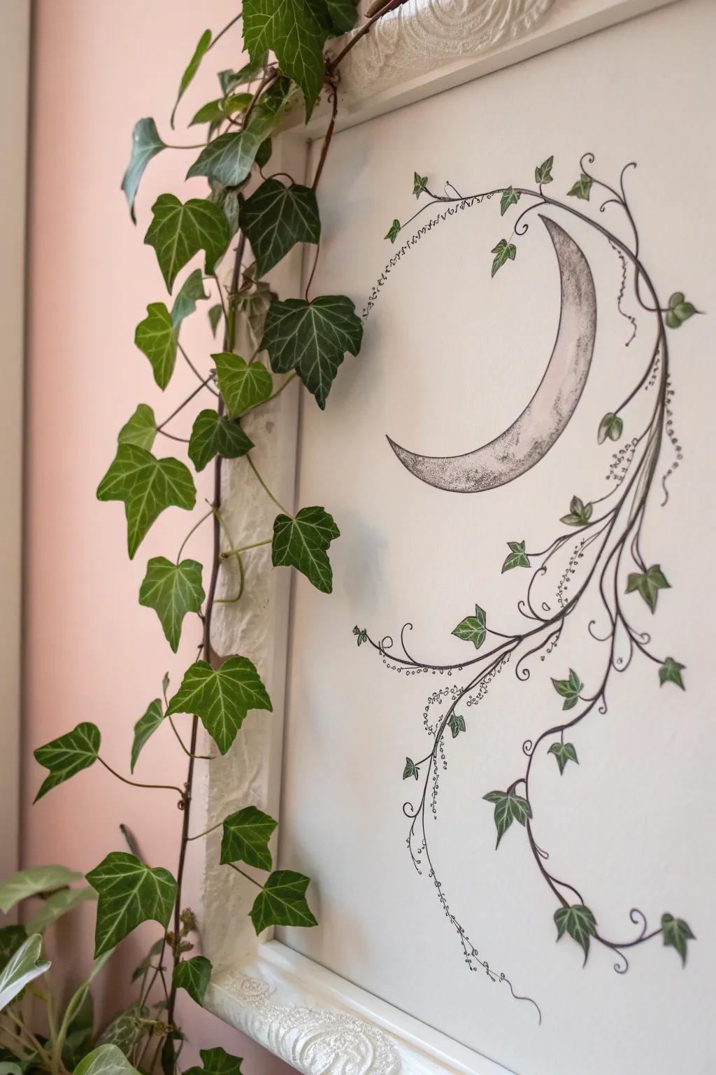 Discover the harmony of nature and cosmos with this enchanting moon and vines artwork.