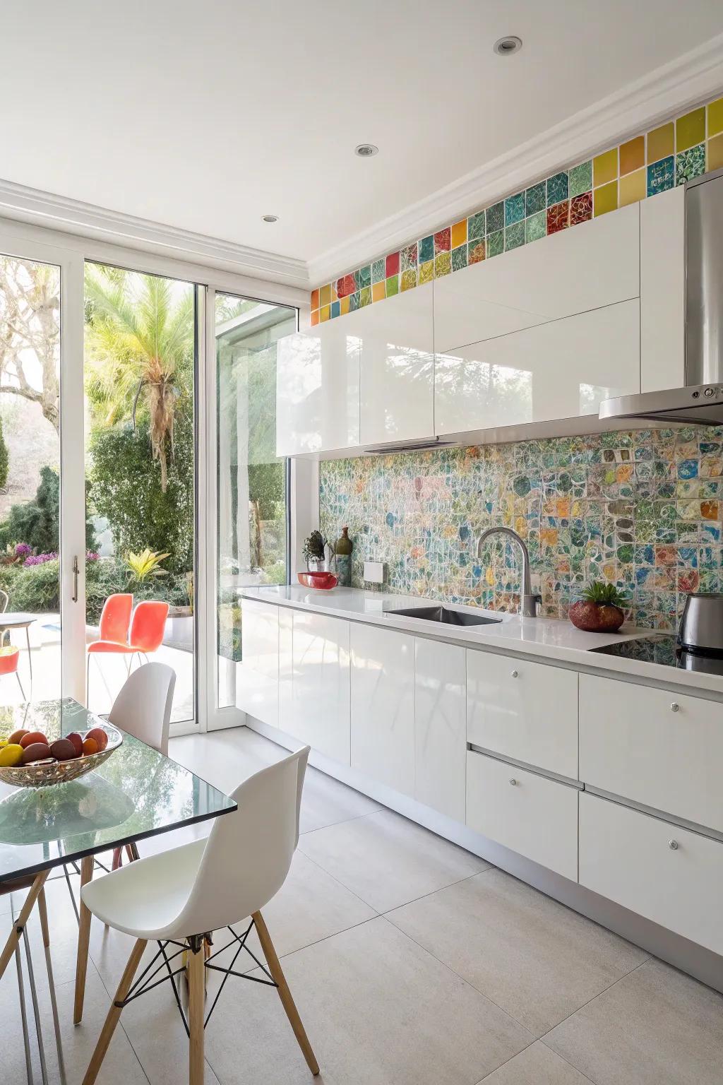 Glass mosaics add brilliance and elegance to any kitchen.