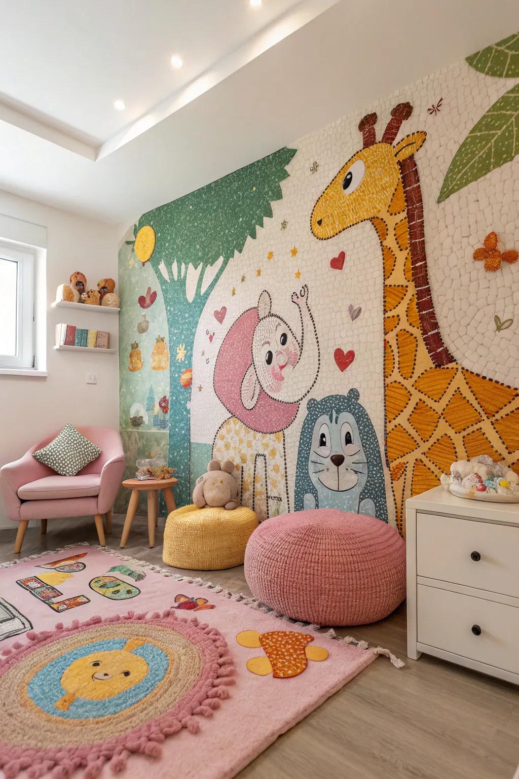 Whimsical mosaics turn a child's room into a magical space.