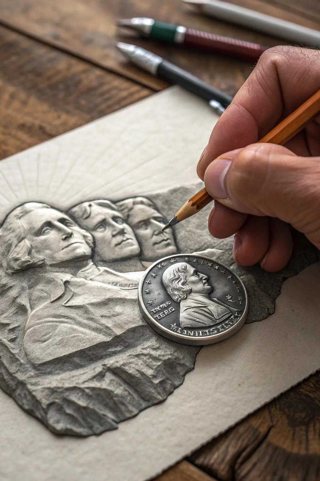 Crafting History: Bring Mount Rushmore to life with coin rubbing art.