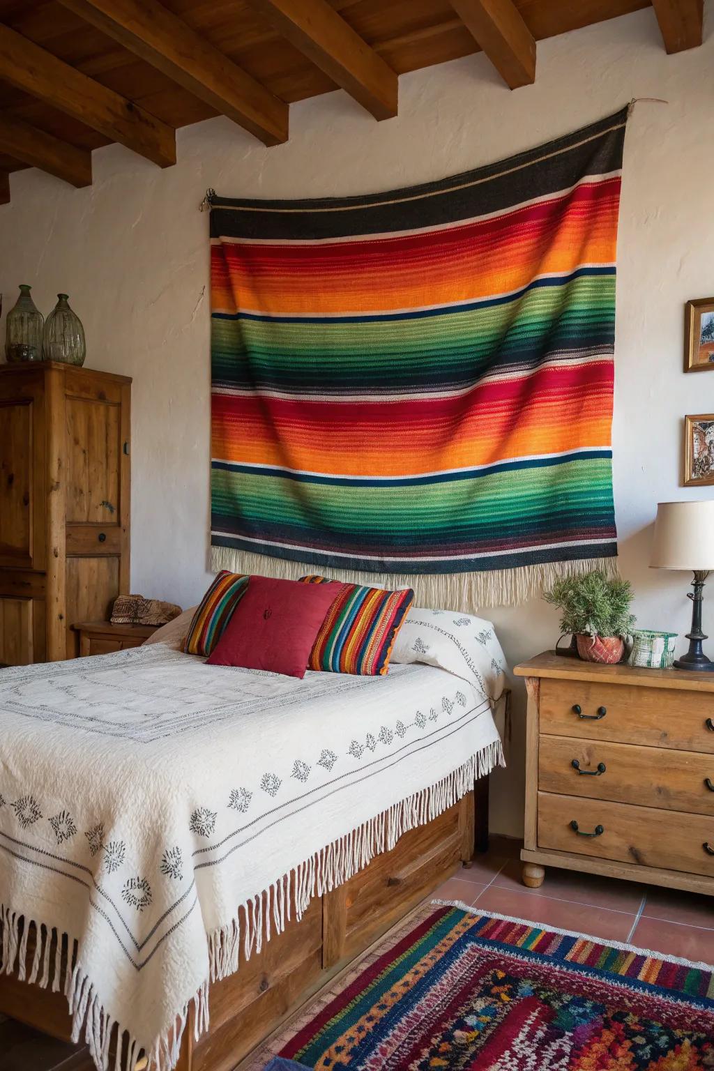 A Mexican serape's vibrant stripes add color and warmth to your decor.