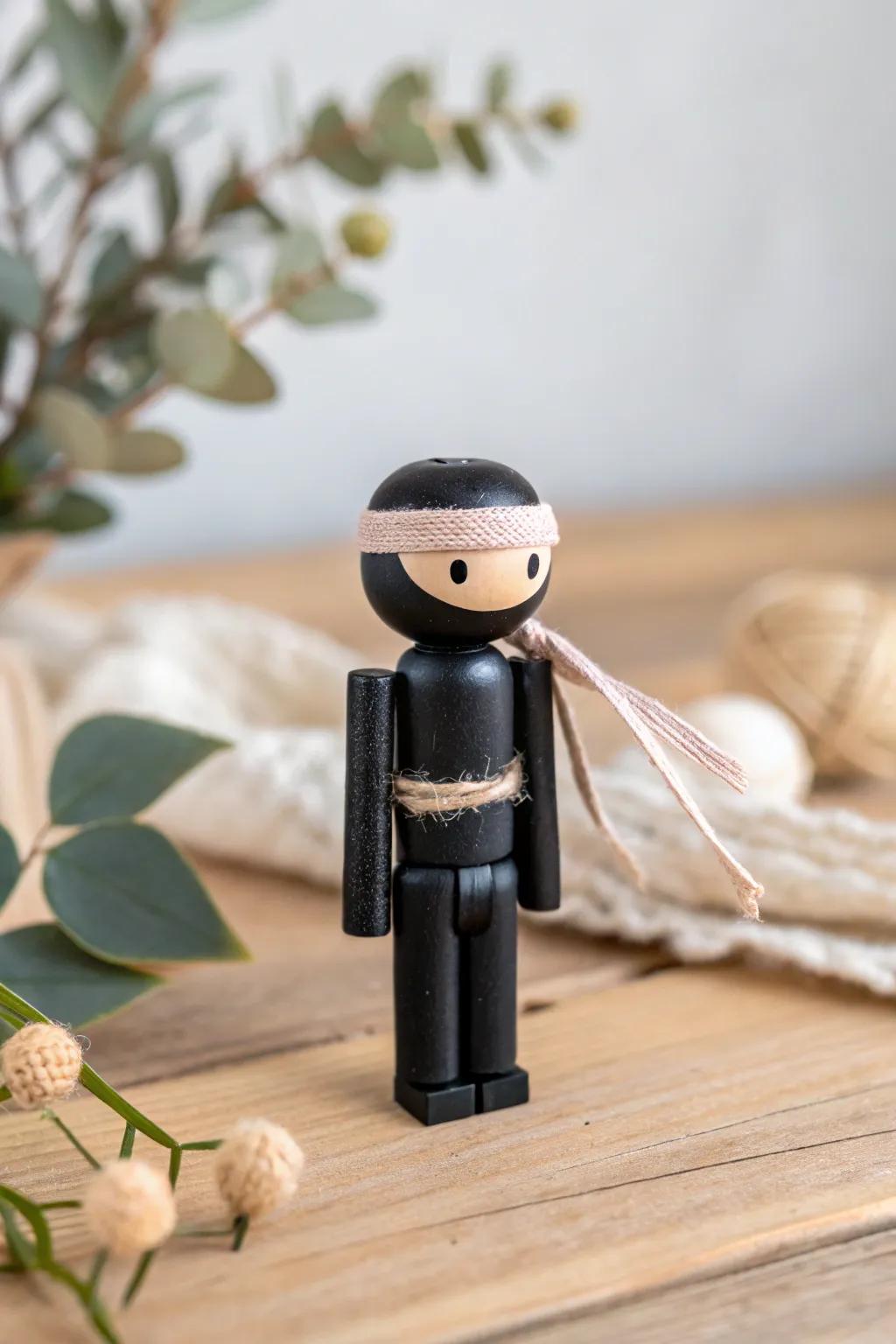 Elevate your decor with this charming clothespin ninja, where simplicity meets artistry.