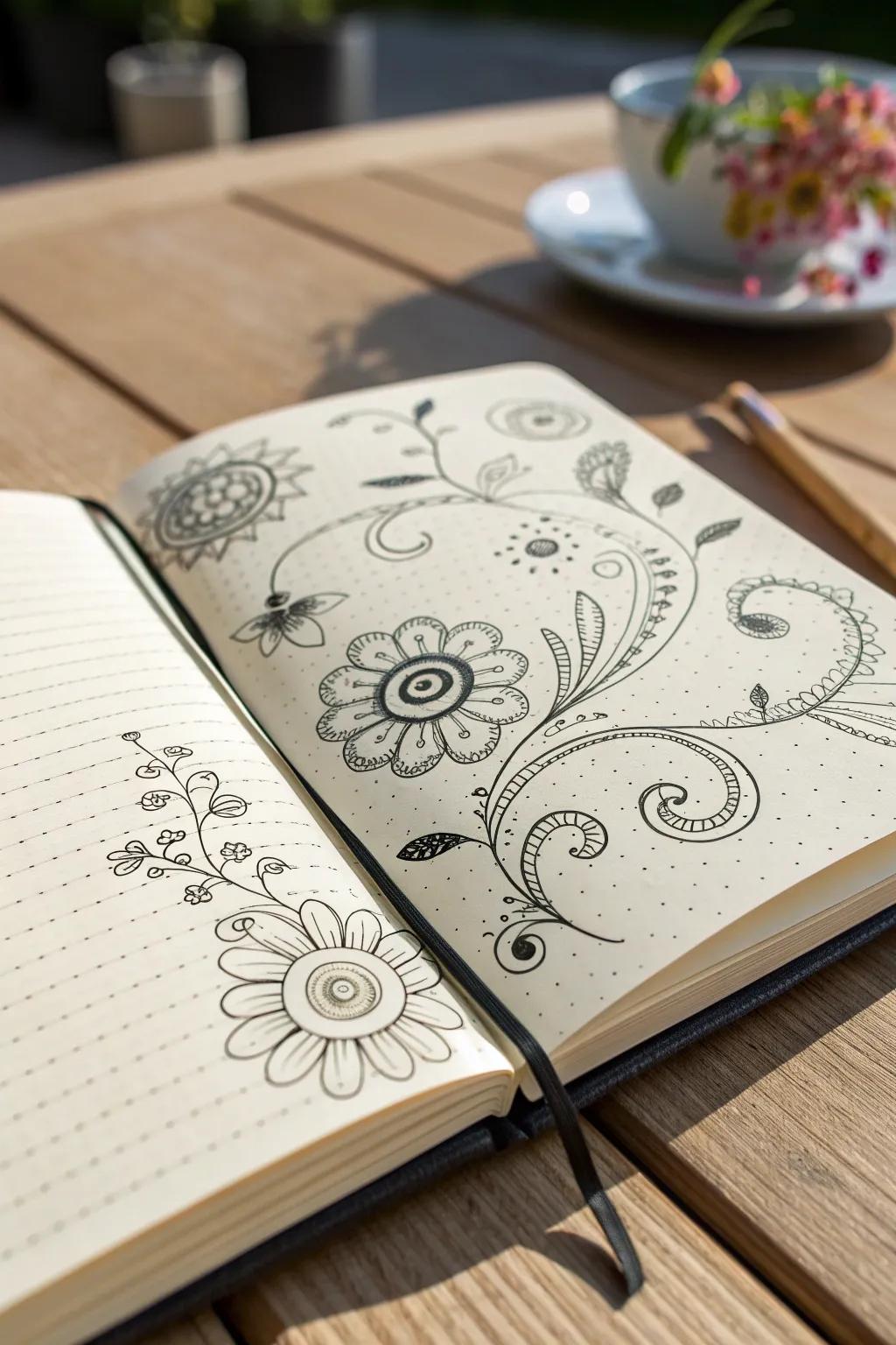 Unleash your creativity with hand-drawn doodles that transform your notebook into a work of art.