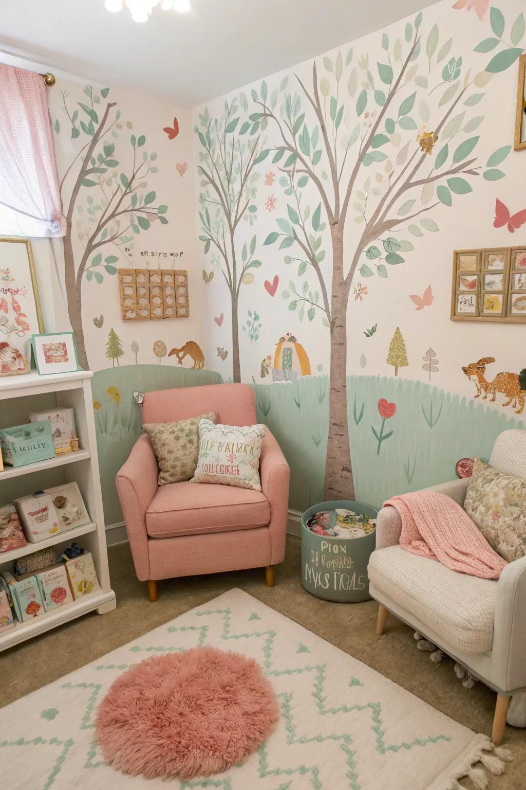 A whimsical forest theme brings magic to this nursery corner.