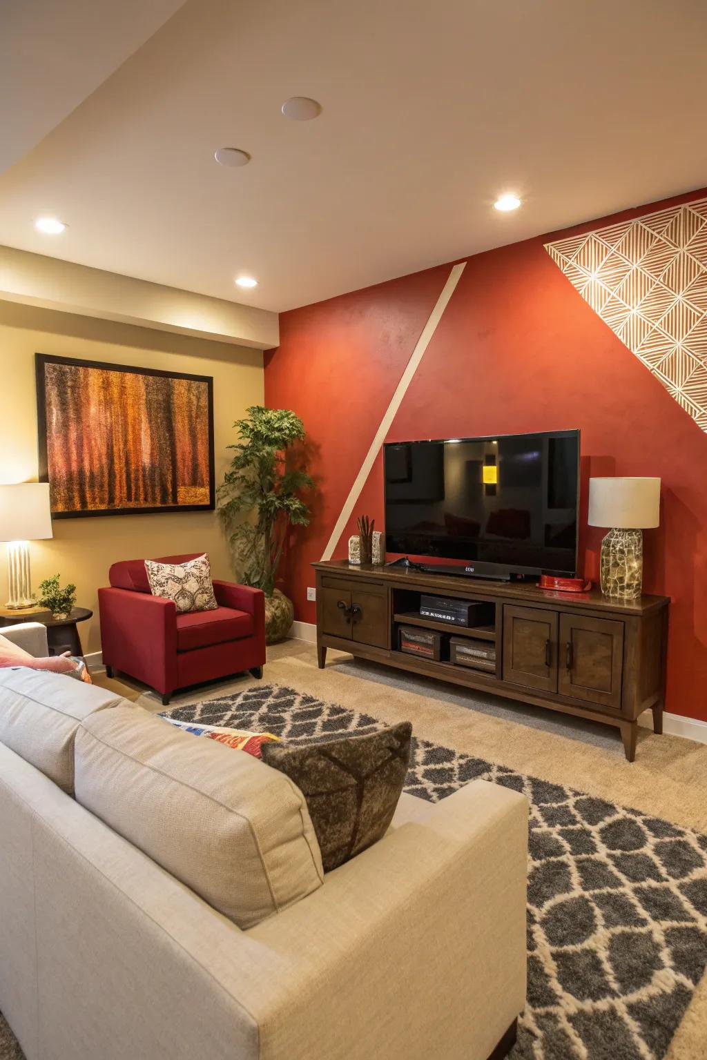 A bold wall color makes your off-center TV a standout feature.