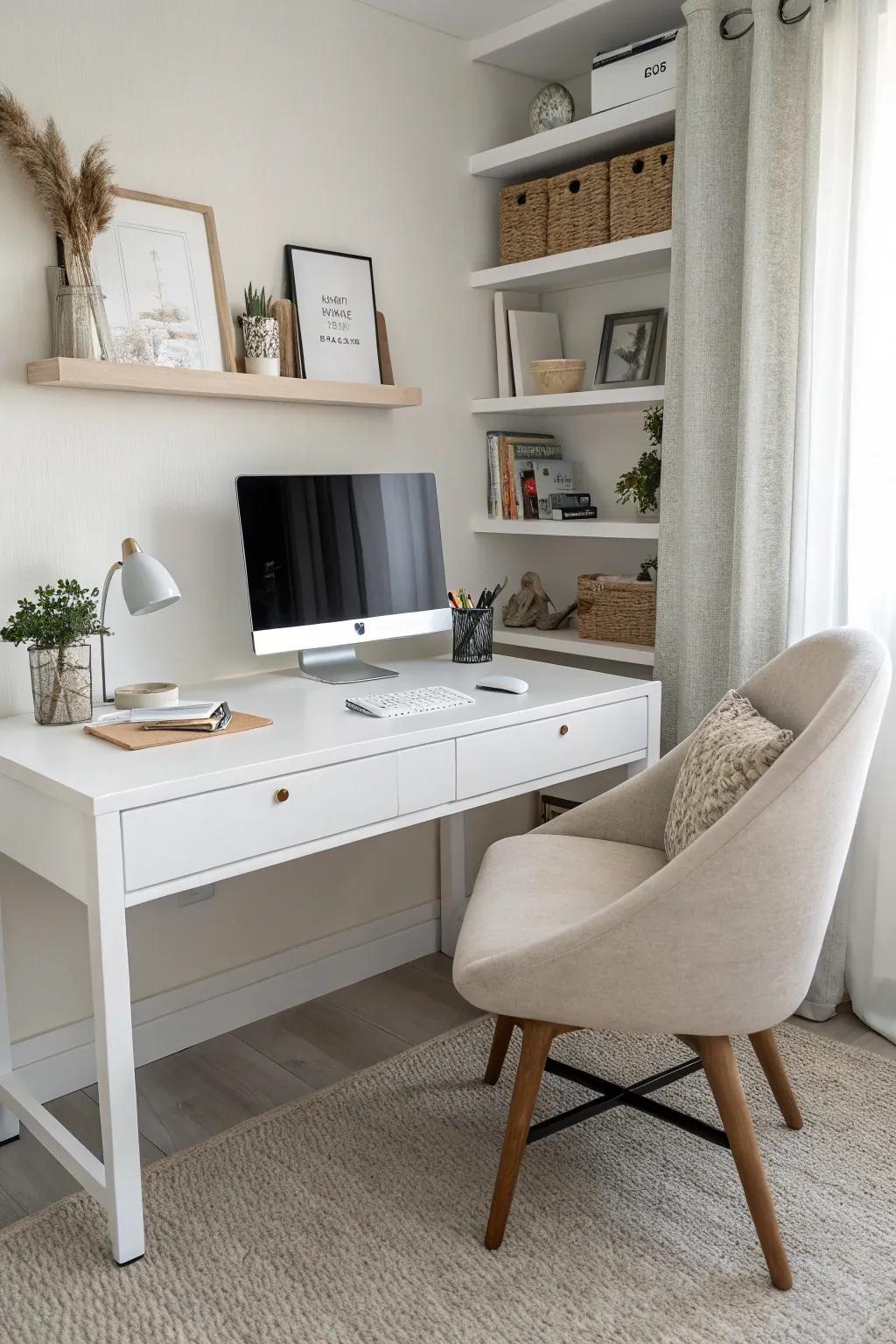 A minimalist desk setup that promotes focus and productivity in a home office.