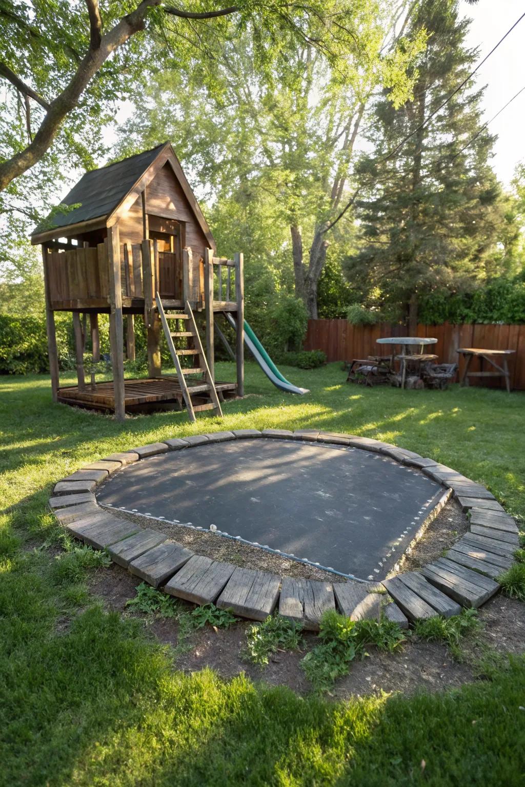 Transform your old trampoline mat into a soft playground haven—where fun meets safety!