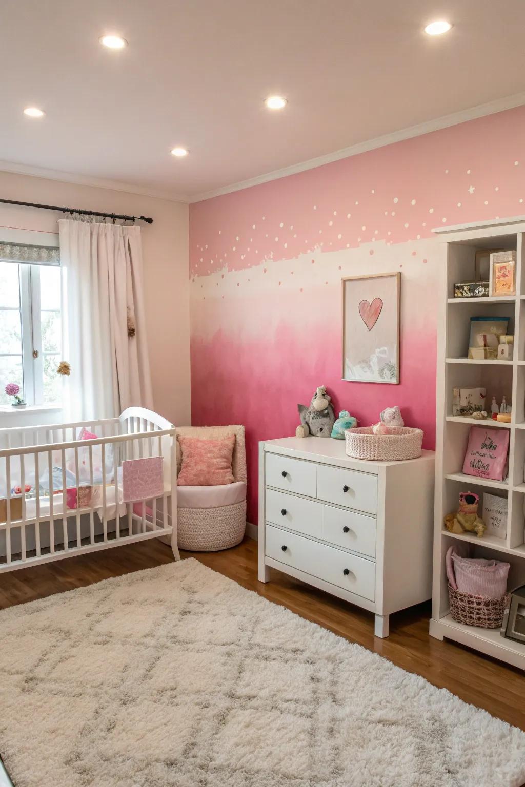 Wrap your room in warmth with a gentle pink ombre wall.