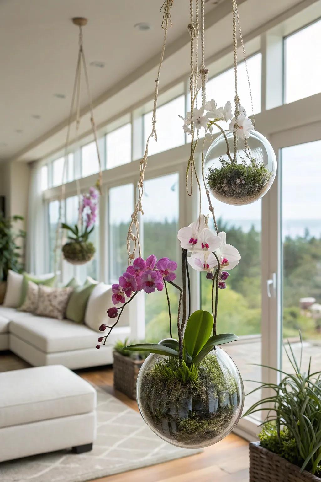 Create a mini-ecosystem with hanging terrariums.