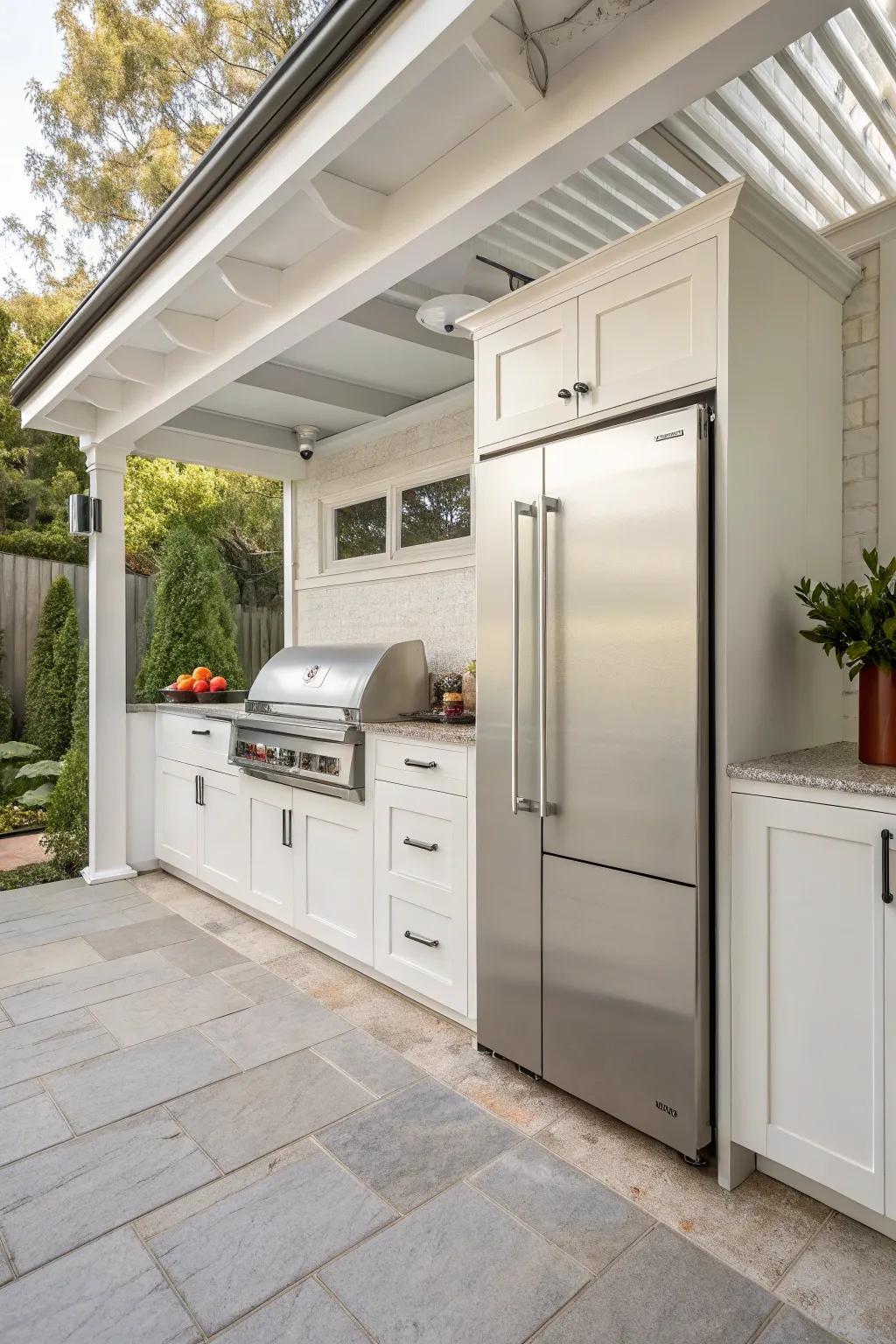 A recessed fridge maintains a sleek and uncluttered kitchen look.