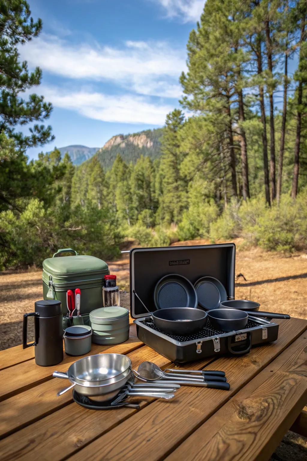 An outdoor cooking set ready for a delicious meal in nature.