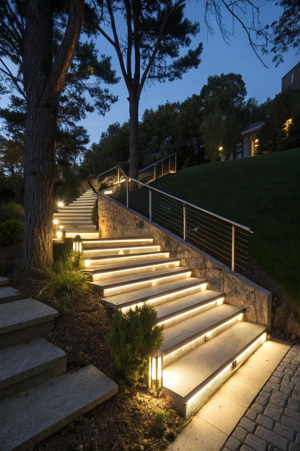 Step lights enhance safety and style in outdoor areas.