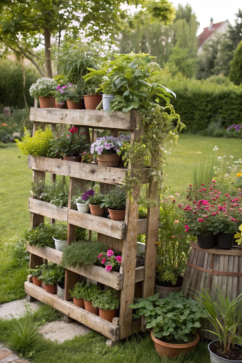 Go green with a recycled pallet plant stand.