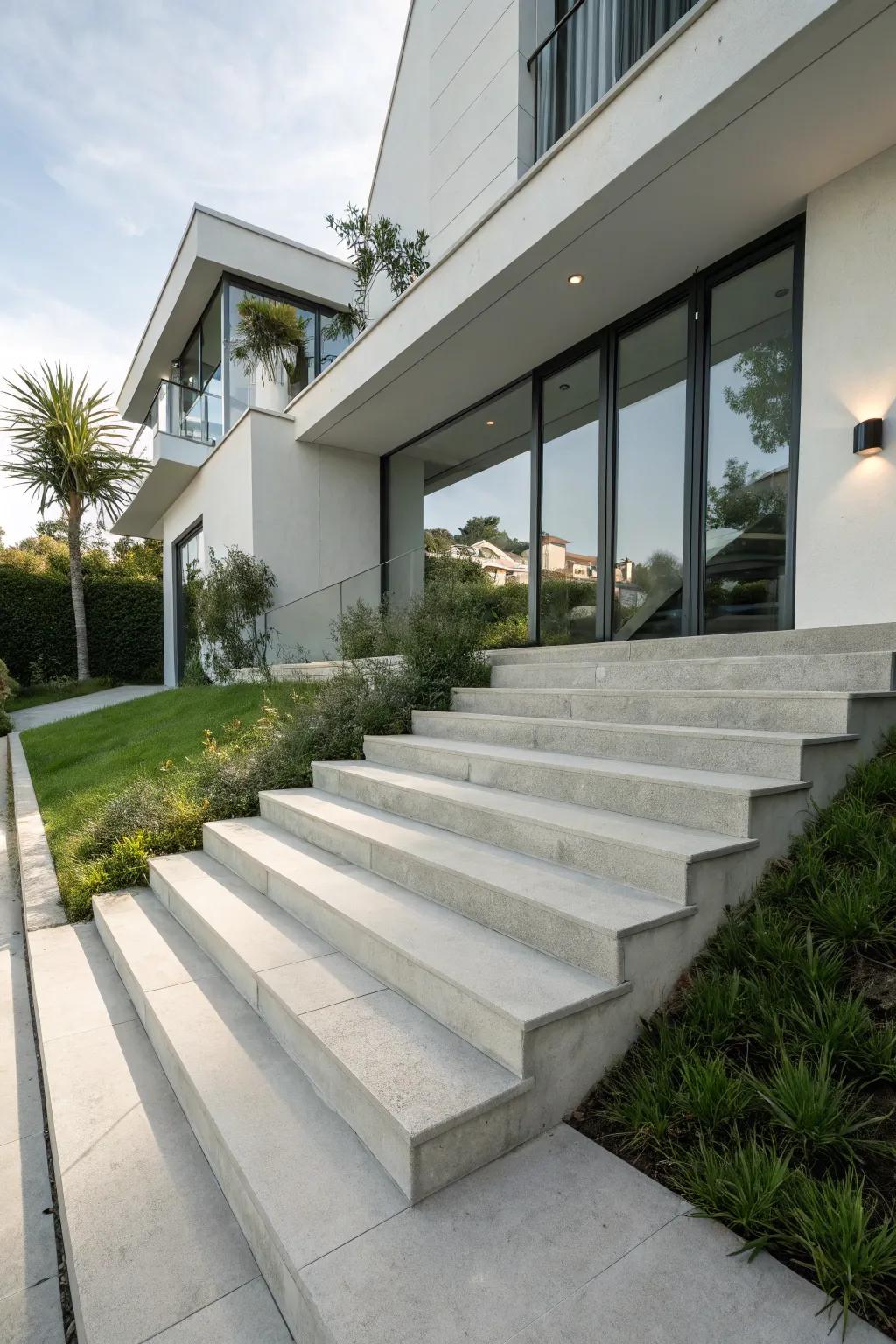 Concrete stairs provide a modern, sleek appeal.