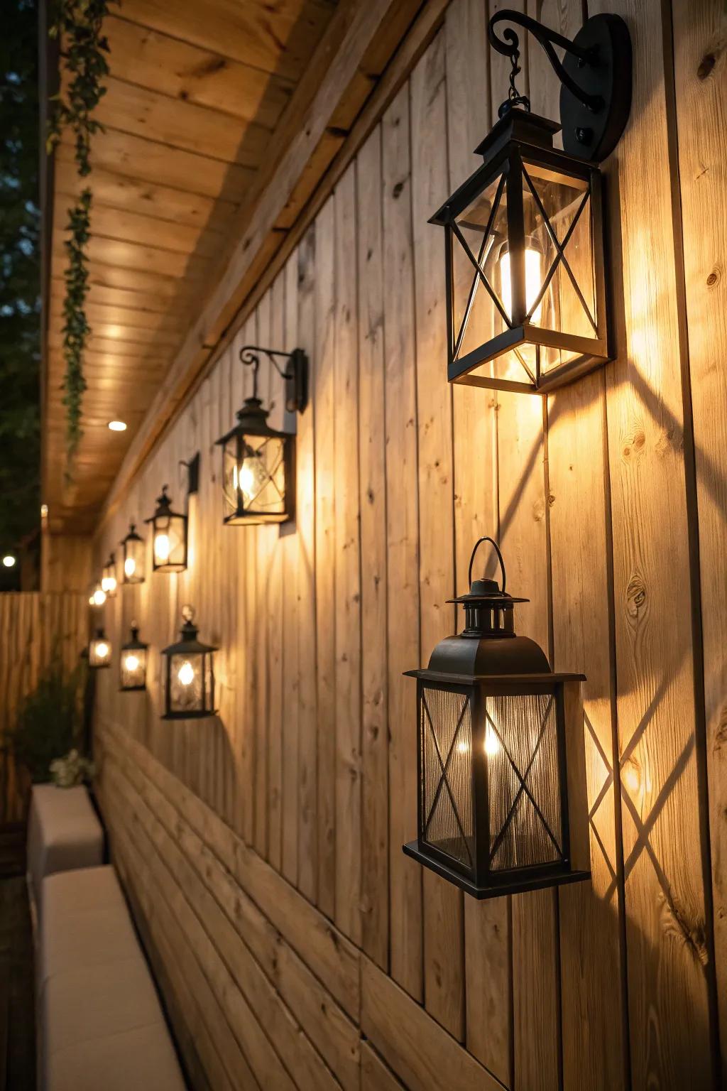 Hanging lanterns create a magical evening glow.