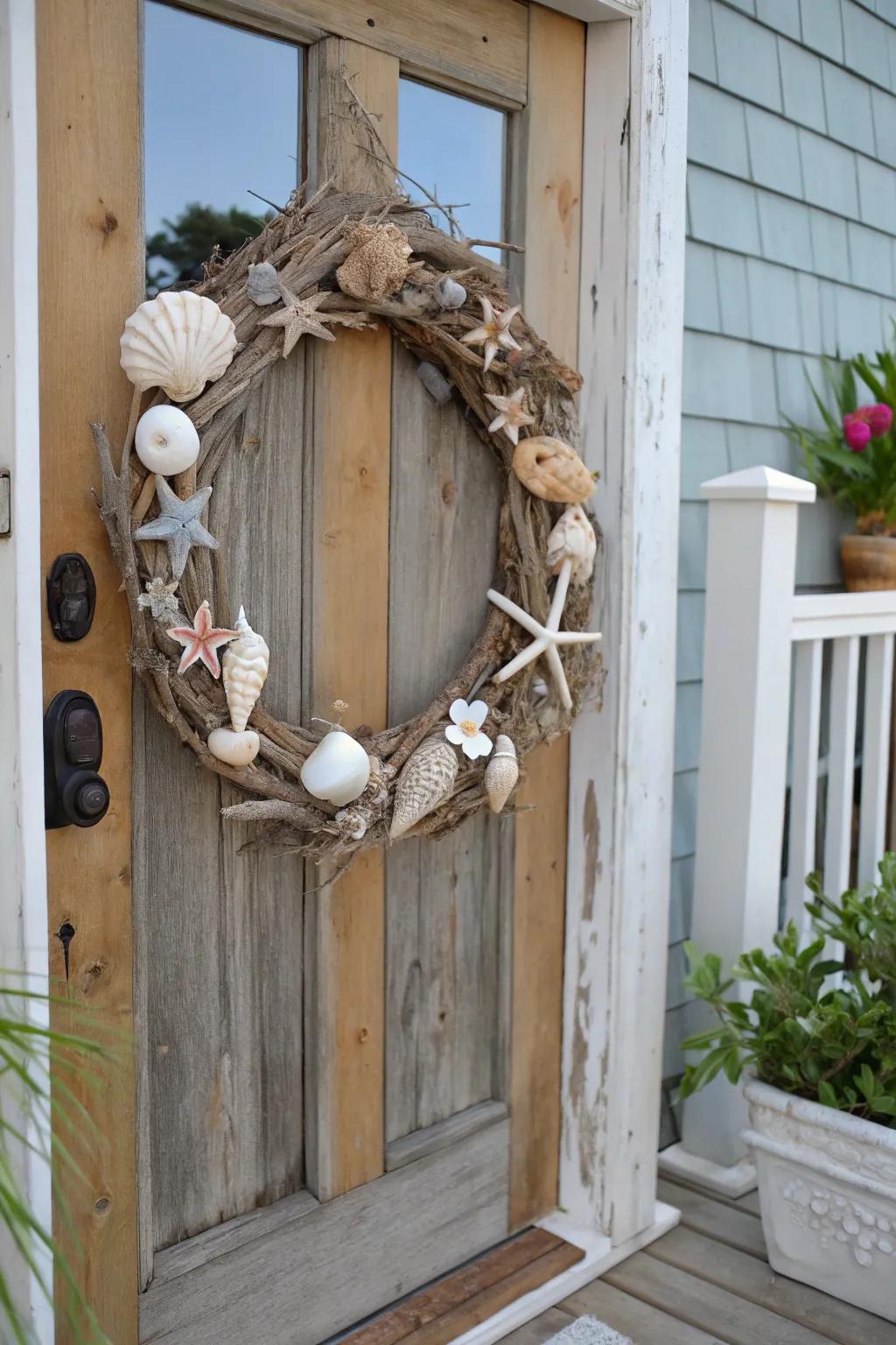 Capture the essence of the seaside with a seashell wreath.