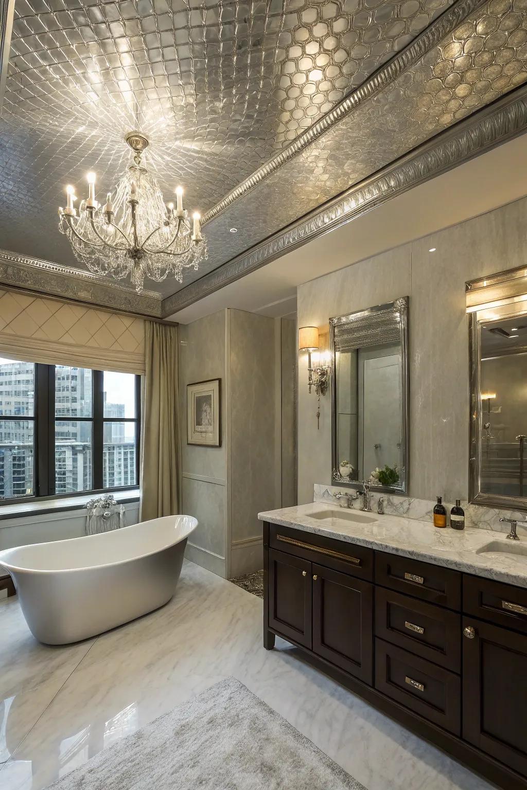 A metallic ceiling can add a touch of elegance and reflect light beautifully.