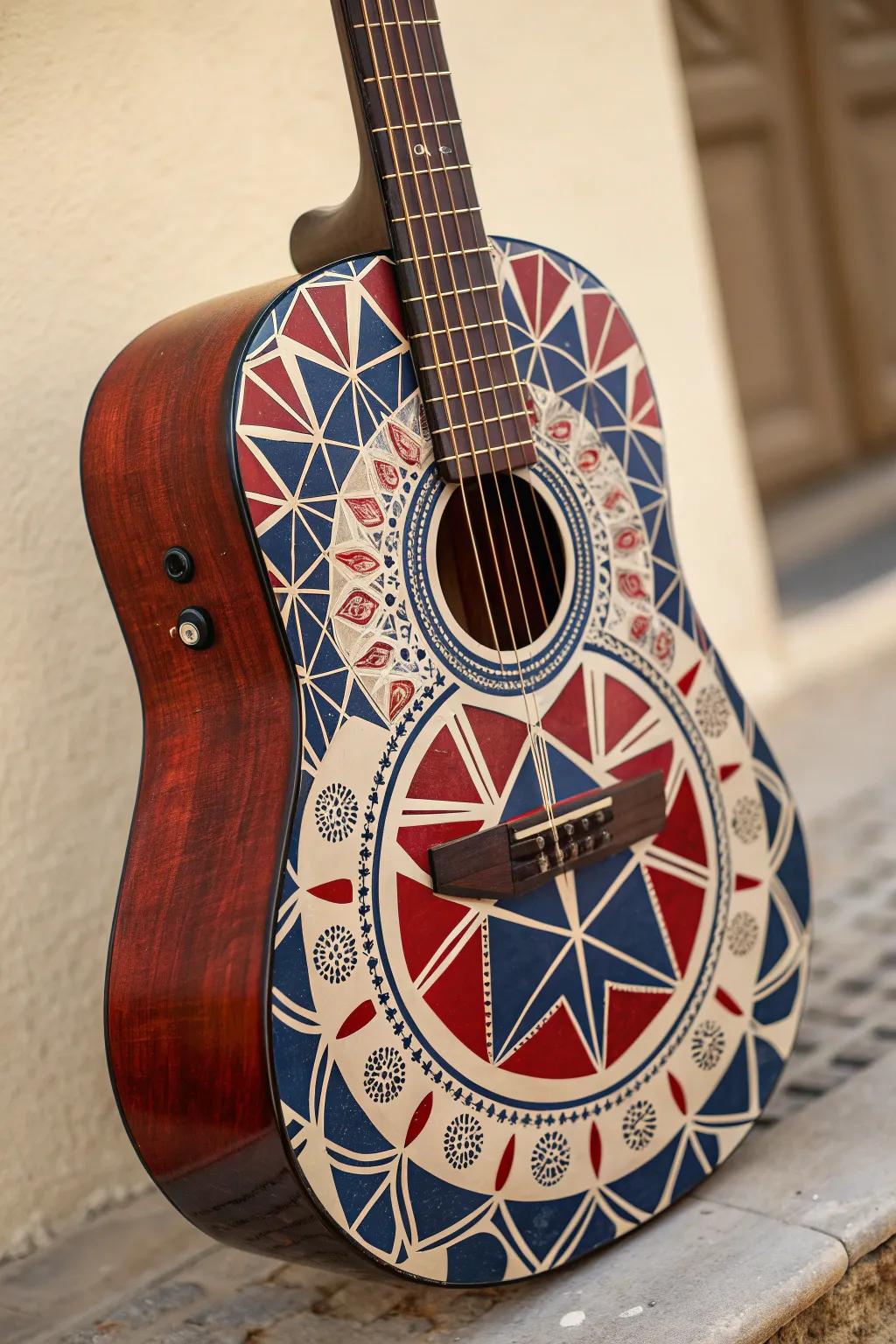 Embrace harmony with a stunning geometric guitar design that exemplifies balance and style.