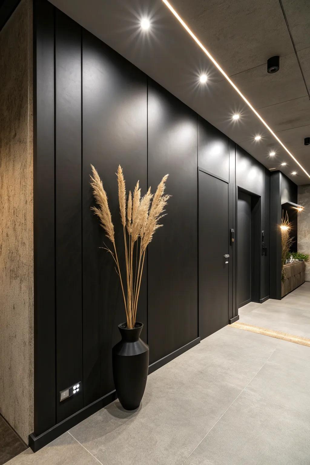 Embrace the drama of bold black for a basement transformation that exudes modern elegance.