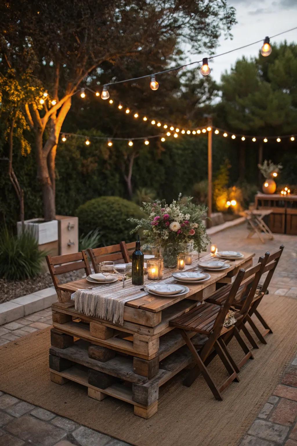 Dine in style with a pallet dining table.