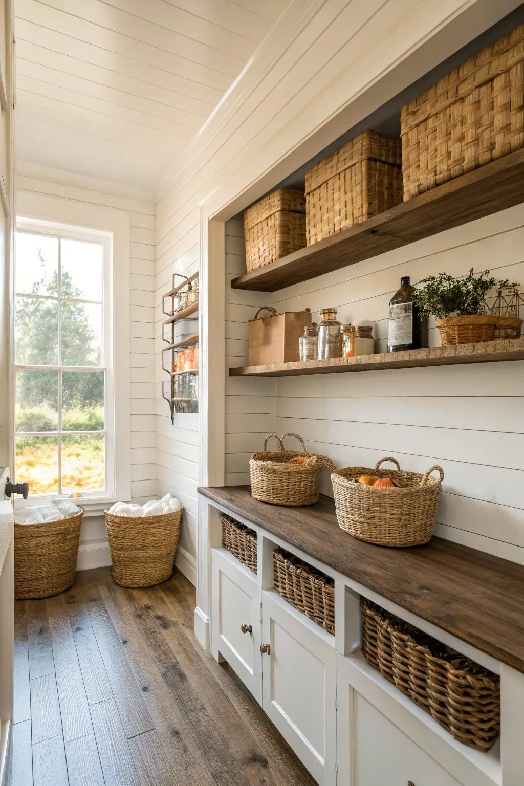 A cozy farmhouse pantry with rustic charm.