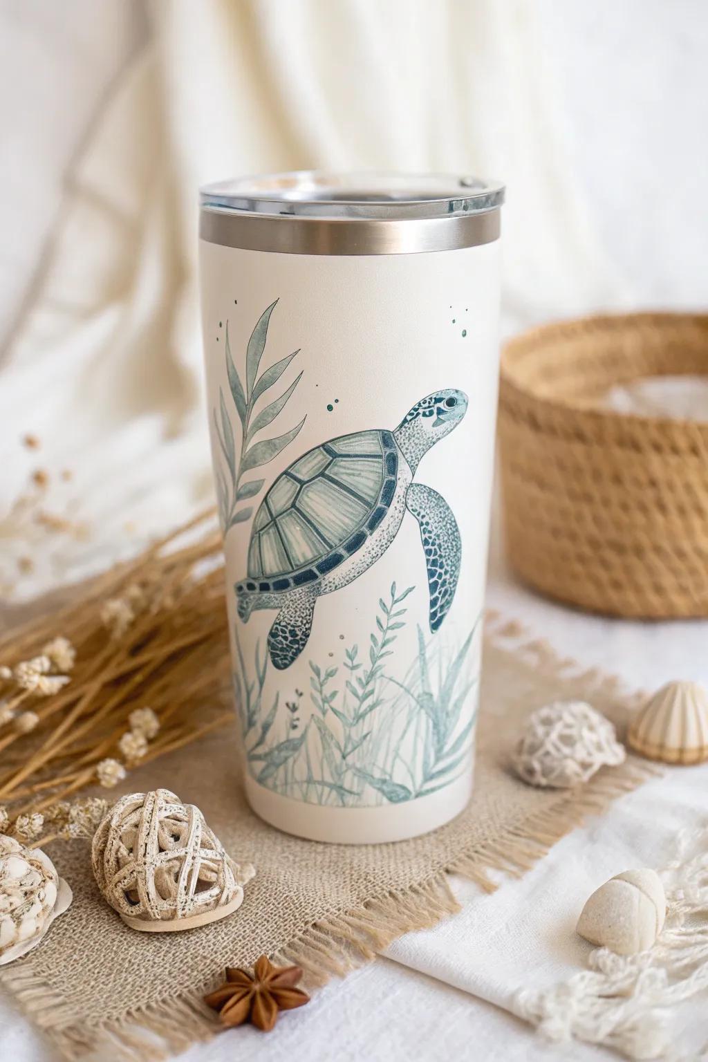 Embrace tranquility with our Turtle Serenity tumbler – a perfect blend of minimalist elegance and boho charm.