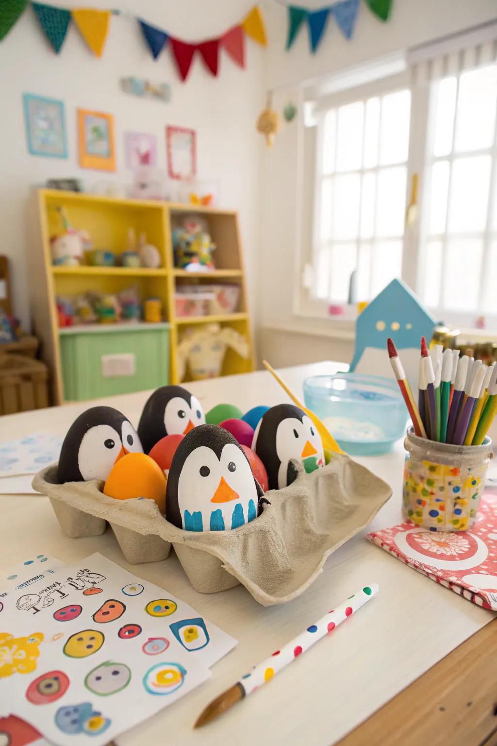 Discover the joy of crafting with these adorable egg carton penguins.