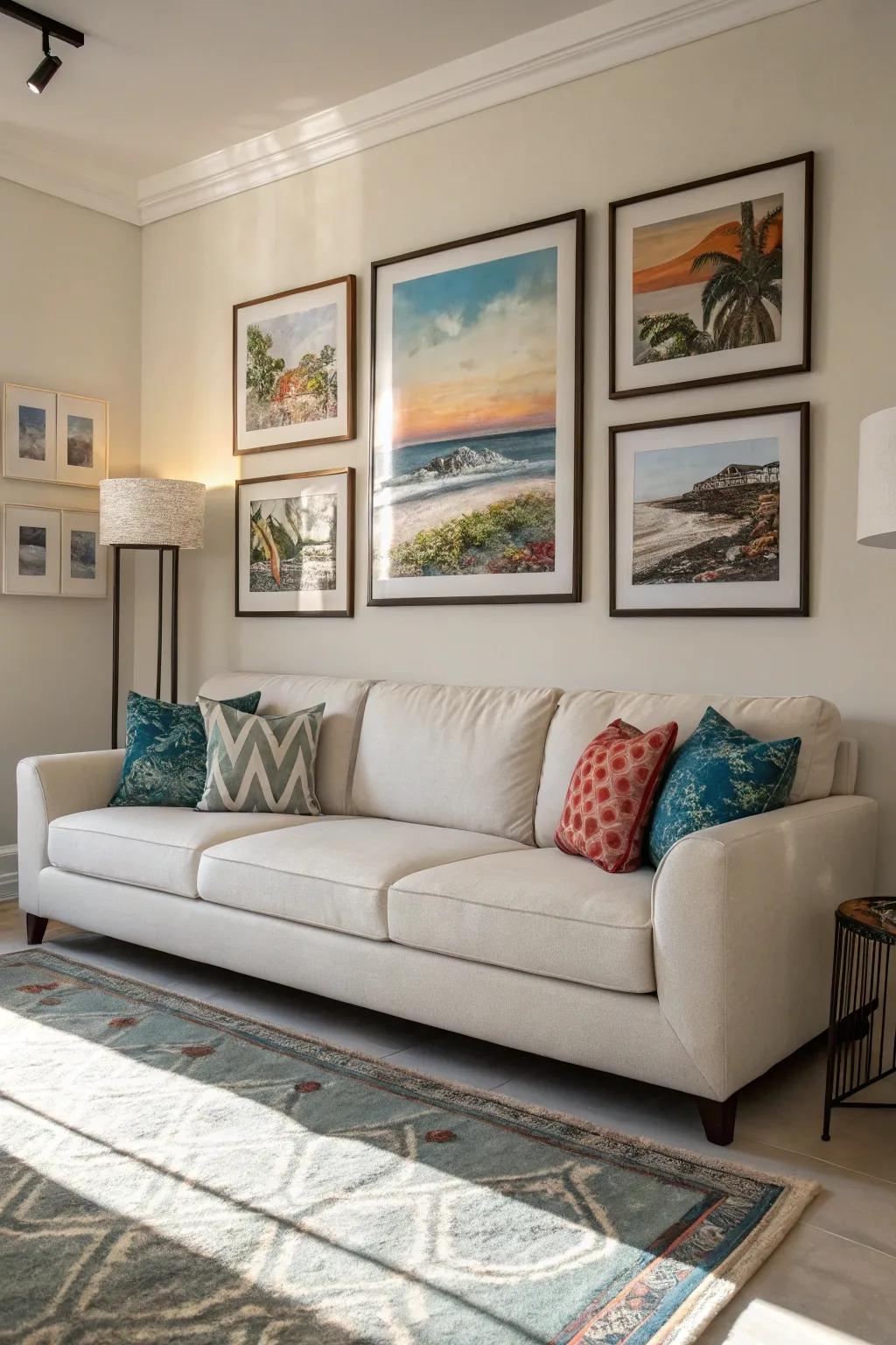 A living room featuring original artwork that adds character and charm.