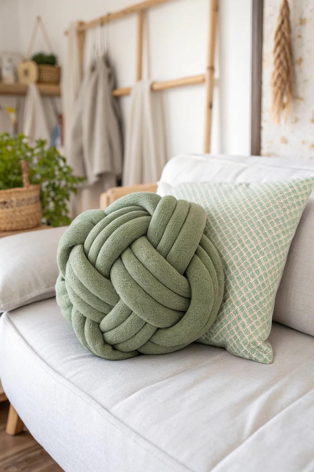 Add a twist to your decor with this elegant knot pillow, where simplicity meets artistry.