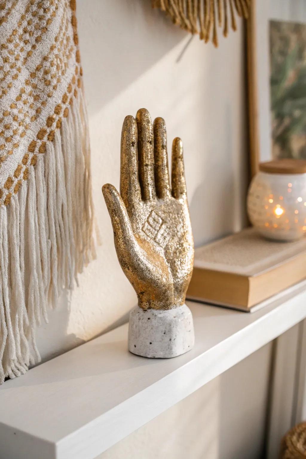 Discover the elegance of texture and color in plaster art with a shimmering touch of metallic beauty.