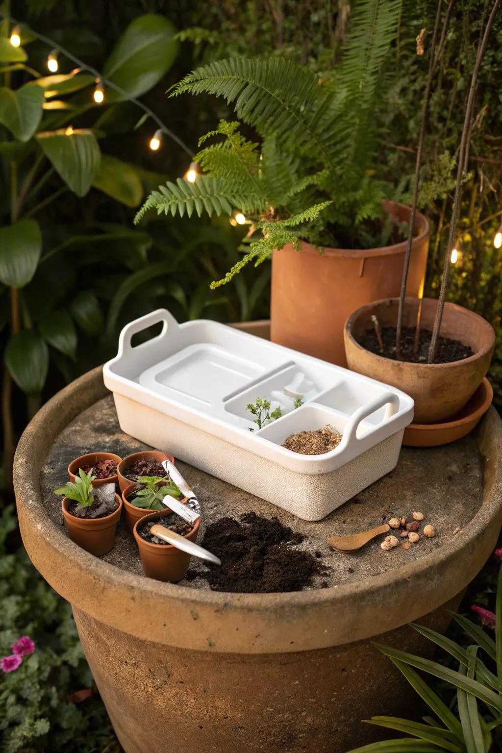Transform your outdoor space with a minimalist potting station—beauty meets functionality in every detail.