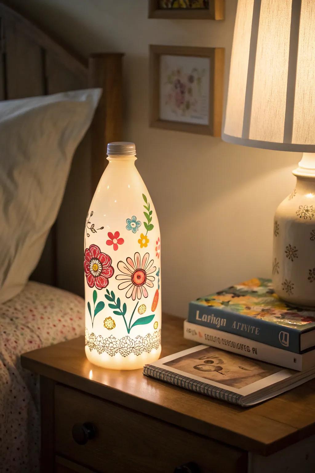 Create a soothing atmosphere with a night light crafted from a milk bottle.