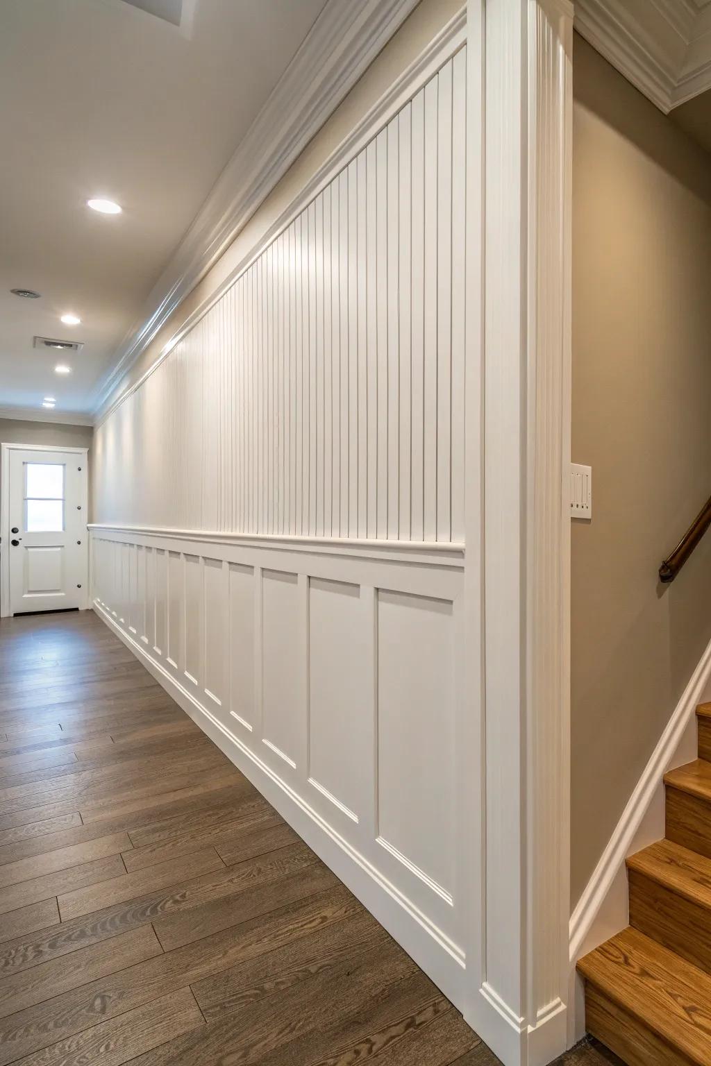 Beadboard paneling hides plumbing access while enhancing the room's character.