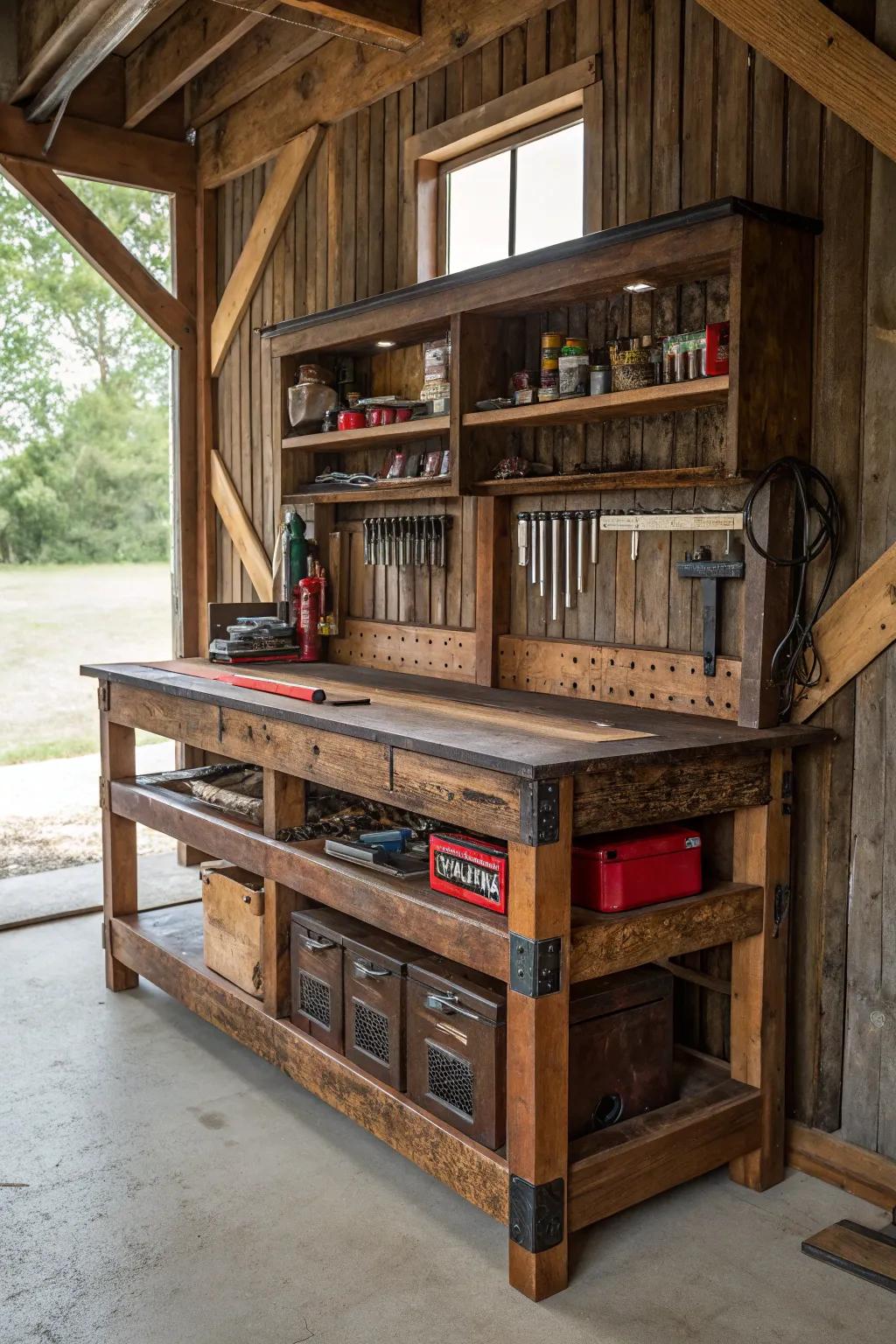 Elevate your workspace with a multi-level storage workbench—where form meets function in style.