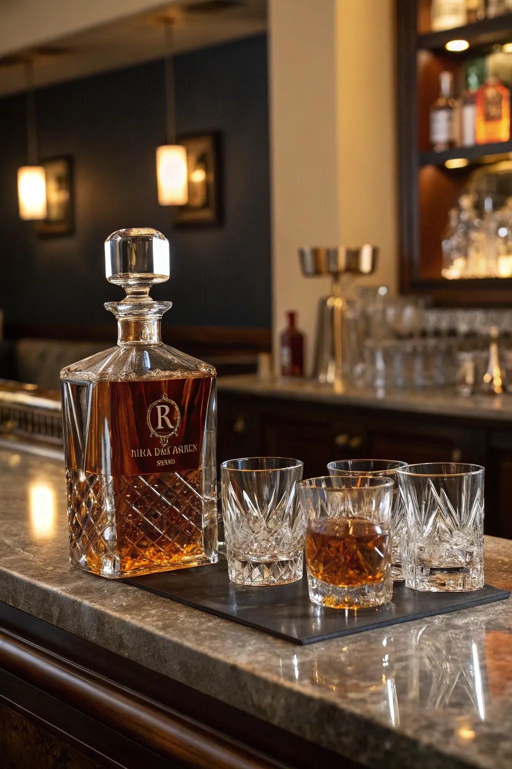 Celebrate in style with a custom whiskey decanter.