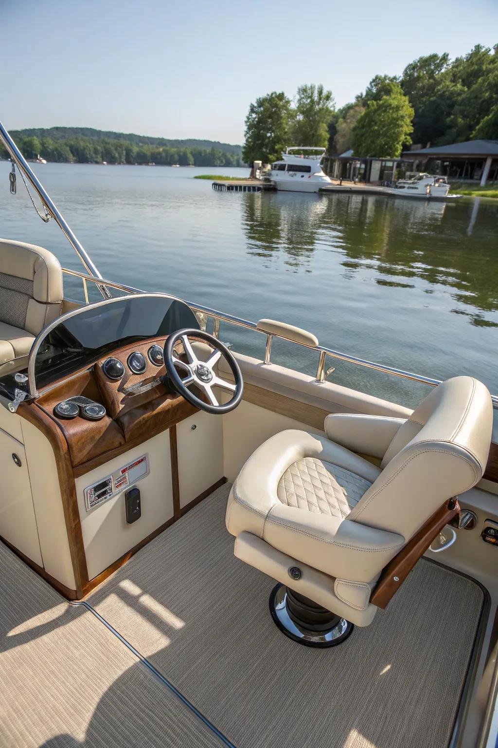 The captain's chair combines comfort and control for the pontoon's navigator.