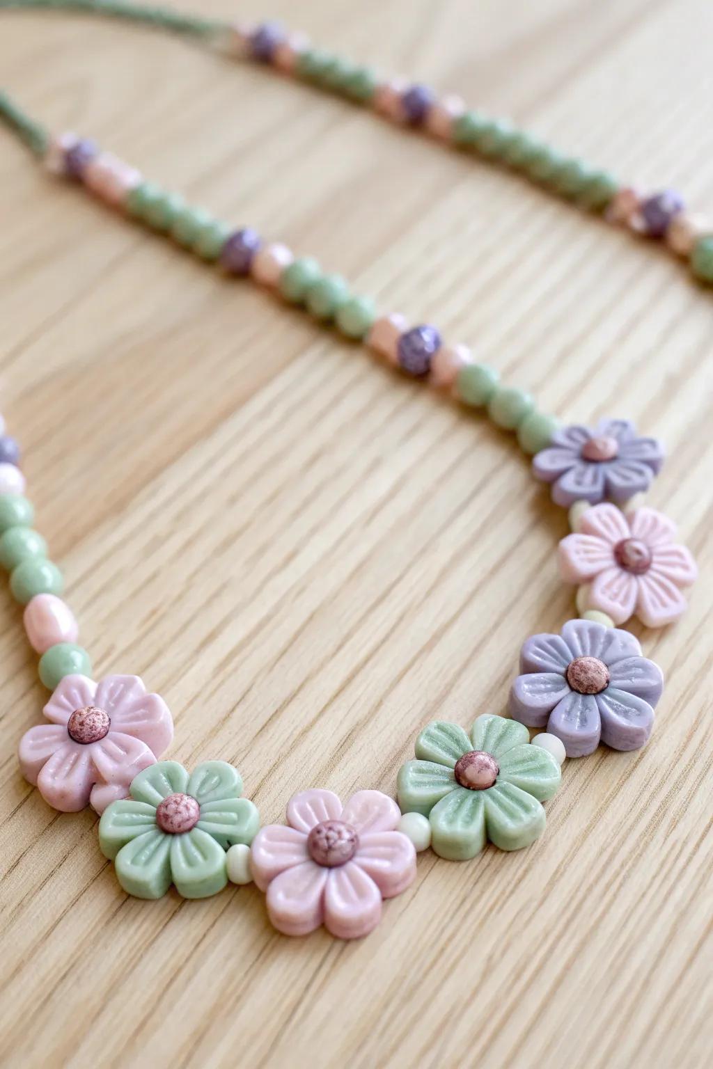 Embrace nature's artistry with this charming flower-patterned pony bead necklace. A touch of whimsy and elegance for your minimalist style.