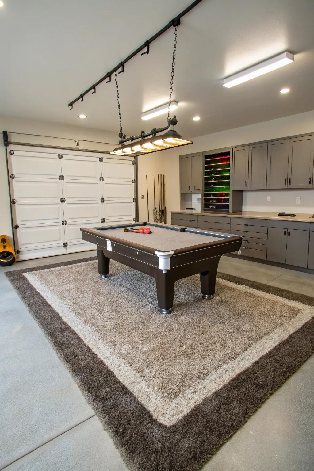 Durable flooring safeguards your pool table and enhances the room's aesthetic.