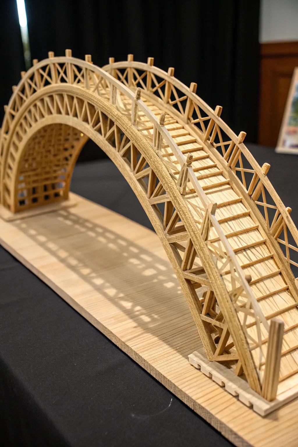 Discover the art of engineering with Da Vinci's self-supporting popsicle stick bridge.