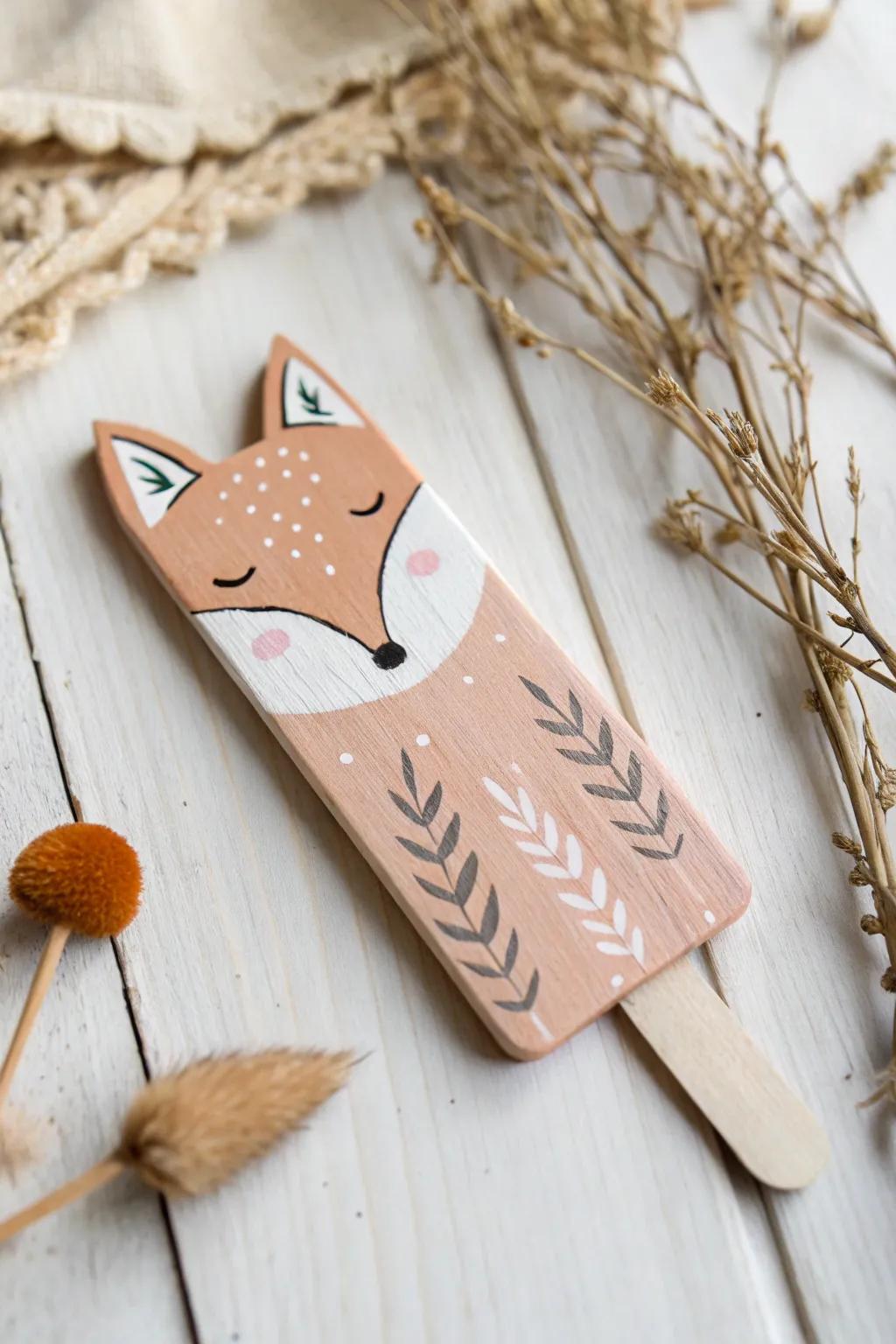 Meet your new handcrafted animal friend - a charming popsicle stick fox perfect for adding a touch of whimsy to your decor.