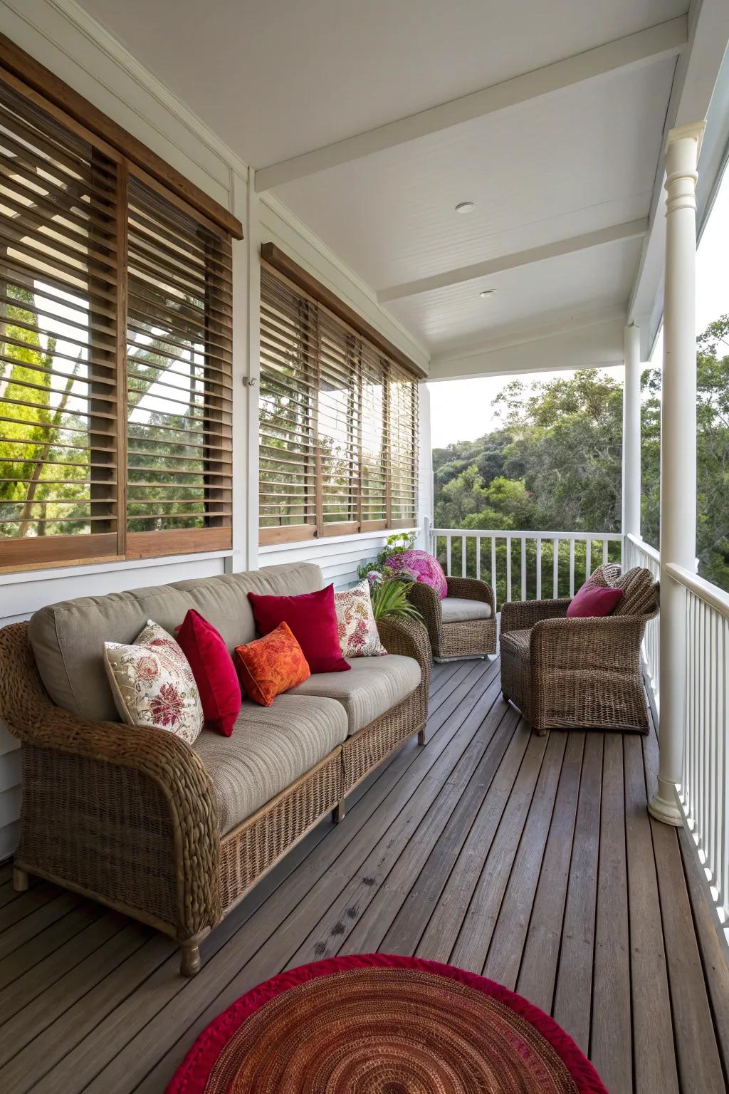 Venetian blinds provide versatile light control for your porch.