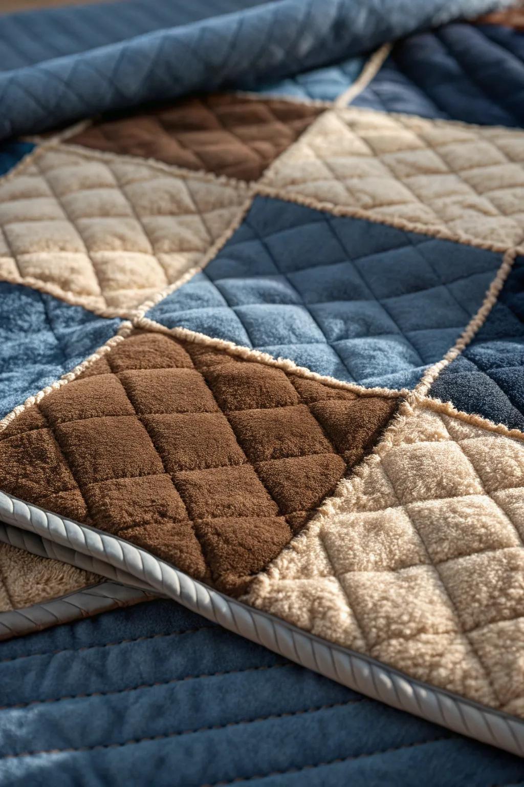 Explore the art of texture with this dynamic quilt design, perfect for adding a touch of adventure to any boy's room.