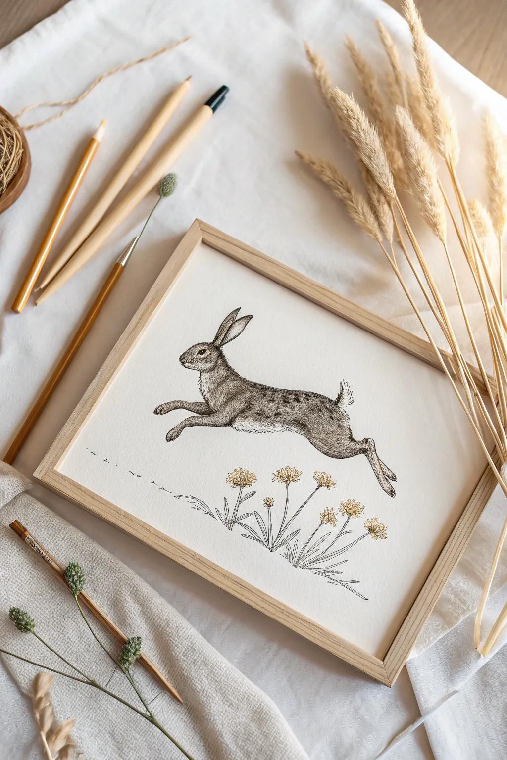 Leap into creativity with this dynamic rabbit sketch, where simplicity meets elegance in every stroke.