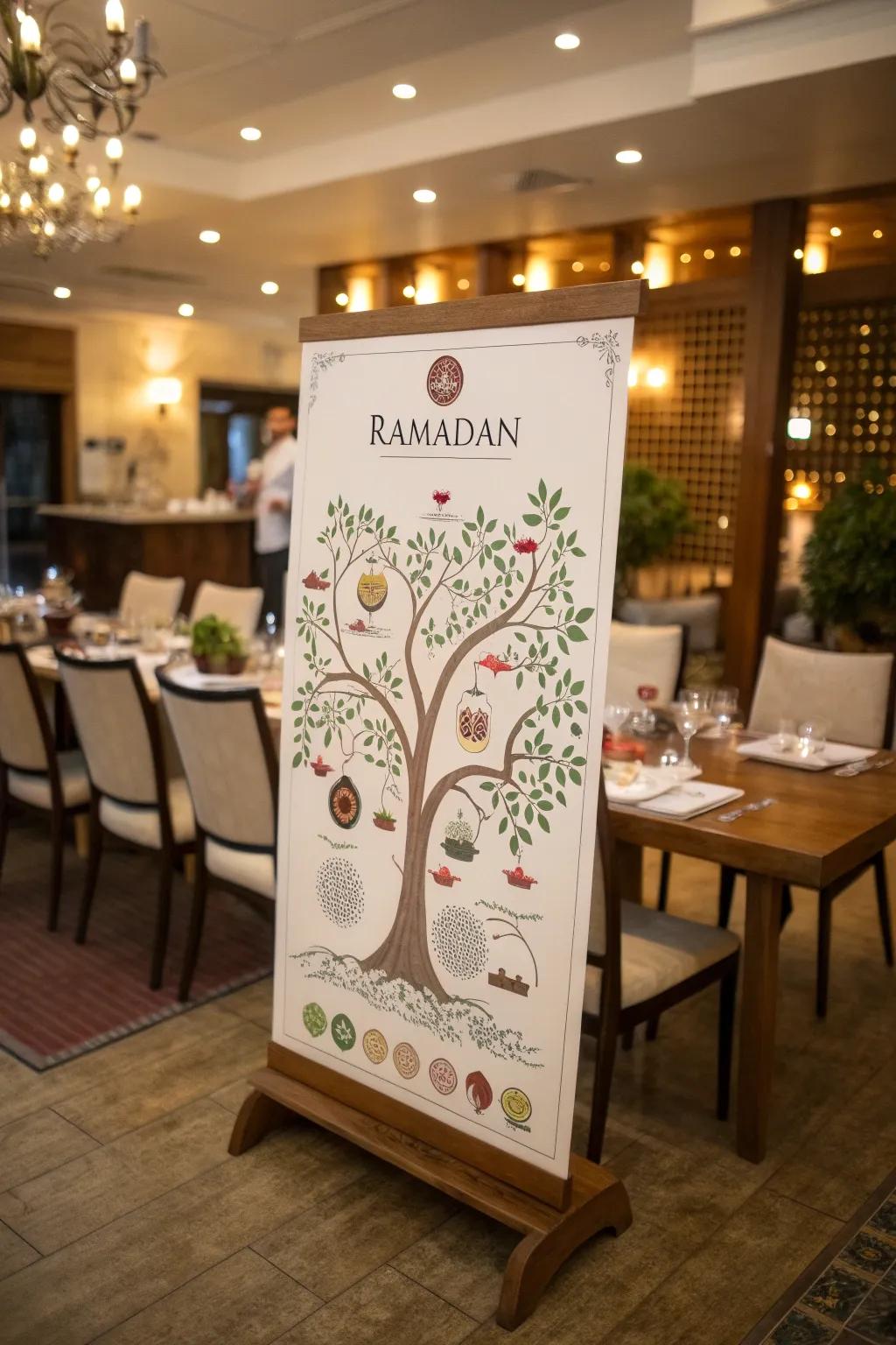 A family tree poster adds a personal touch to the dining room.