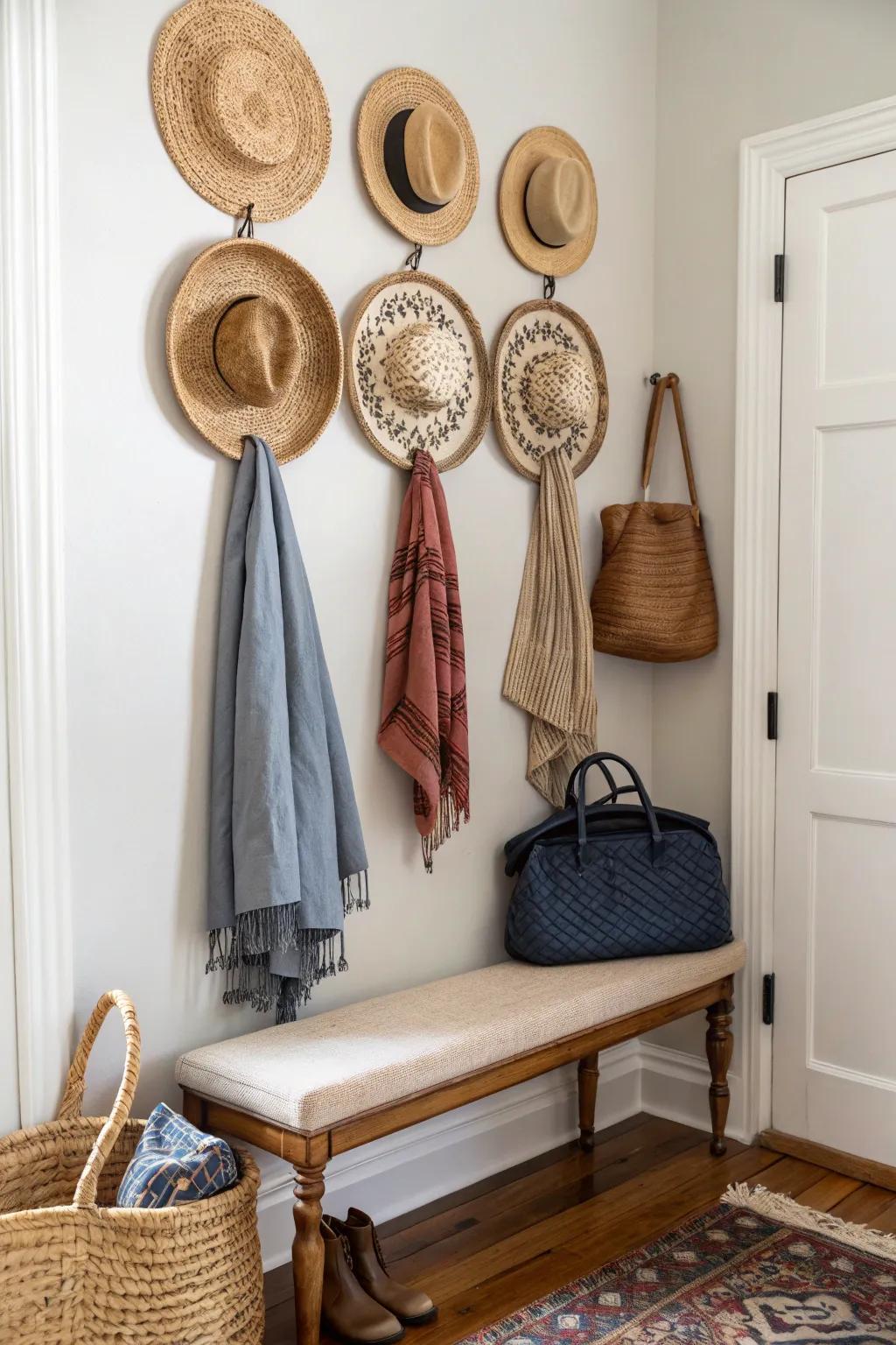 Functional and elegant, rattan wall hooks blend seamlessly with natural materials.